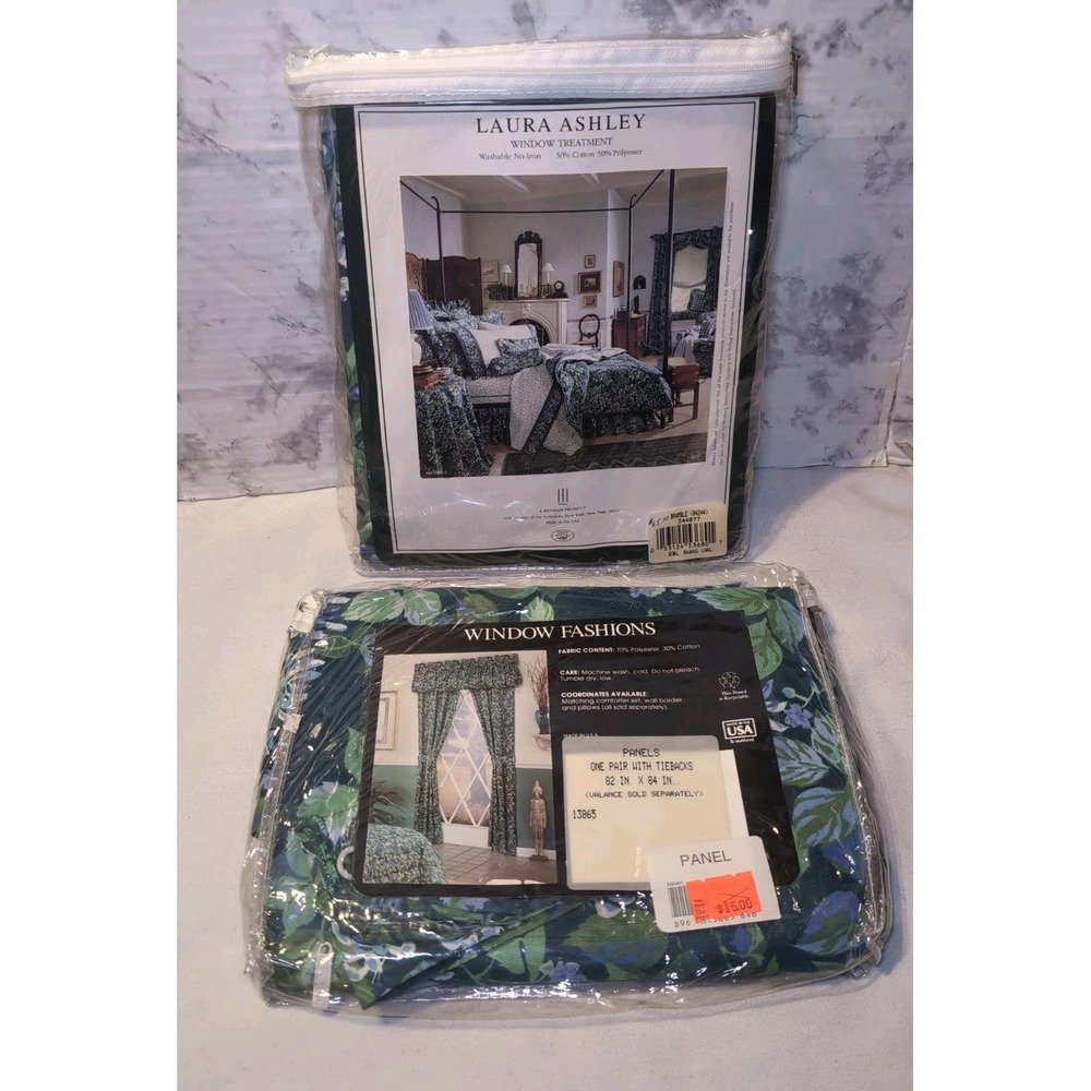 NOS VTG Laura Ashley Bramble Window Valance 77"x41" & Curtain Set 82"x84"